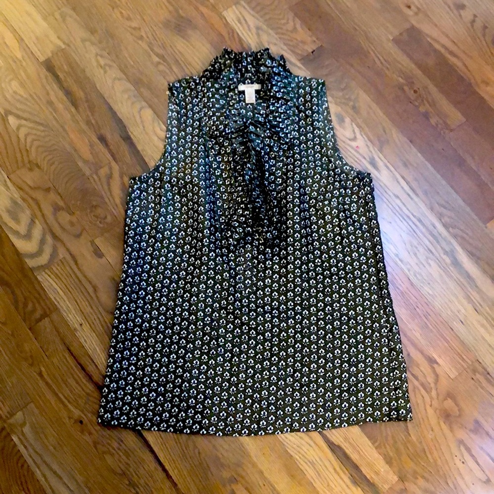 J crew ruffled silk block print top